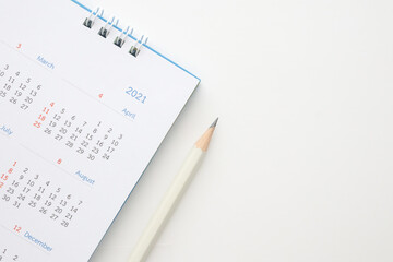 2021 calendar with pencil on white background business planning appointment meeting concept