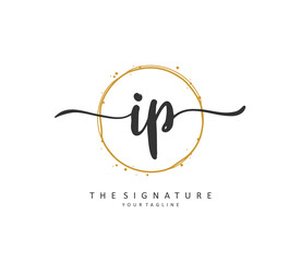 IP Initial letter handwriting and signature logo. A concept handwriting initial logo with template element.