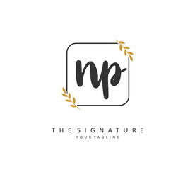 NP Initial letter handwriting and signature logo. A concept handwriting initial logo with template element.