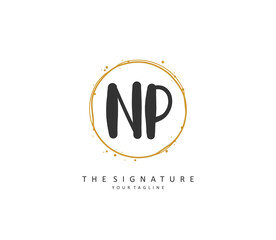 NP Initial letter handwriting and signature logo. A concept handwriting initial logo with template element.