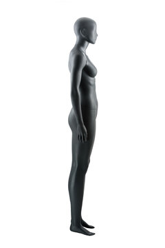 Female gray athletic mannequin doll or store display dummy isolated.