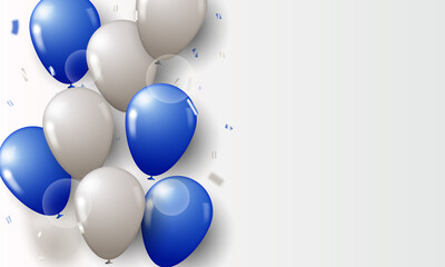 Blue and gray balloon with confetti background.