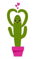 Cactus show heart with her arms - Cute hand drawn cactus couple illustration kawaii style. Valentine's Day color poster. Good for posters, greeting cards, banners, textiles, gifts, shirts, mugs.