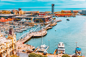 BARCELONA, SPAIN - SEPTEMBER 03: View of the embankment of Barcelona and the bridge 