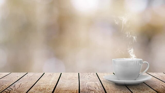 hot coffee on the table on a spring background