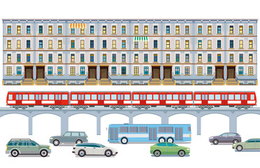 Obraz premium Straßenverkehr mit Hochbahn Illustration