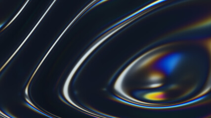3d wavy fluorescent surface. Abstract waving background with thin film effect. Liquid multicolor pattern, iridescent glossy ripples. 3d render illustration.