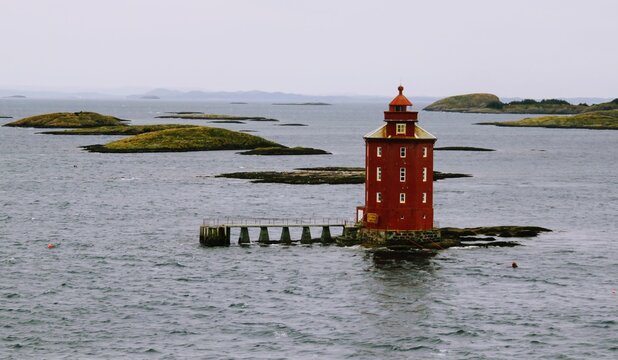 Norwegian coastal lighthouse in Orland municipality in Trondelag county, Norway