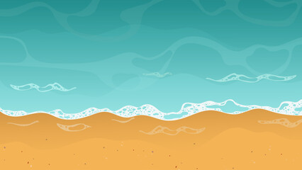 Seashore top view, summer with sand, sea water and beach background. Vector illustration