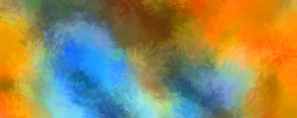 Abstract background of colorful brush strokes. Brushed vibrant wallpaper. Painted artistic creation. Unique and creative illustration.