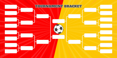 16 soccer team tournament bracket championship template flat style design vector illustration isolated on white background. Championship bracket schedule for soccer, football game spreadsheet.