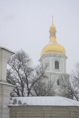 St. Sophia Cathedral in Kiev in winter snowfall.  Ukraine.  