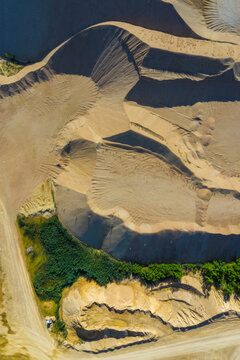 Aerial view of the sandy shapes of a quarry in Blackberry Township, Illinois, United States of America.