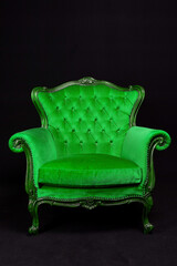 green Isolated Bergère armchair on black background