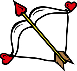 vector line art color illustration of bow and arrow on the white background. Tattoo