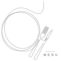Menu restaurant background with plate and fork, knife vector illustration