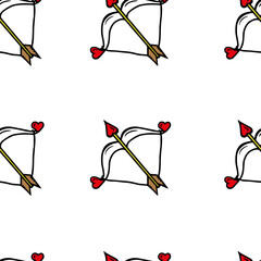 Seamless vector pattern with color bow and arrow on the white background