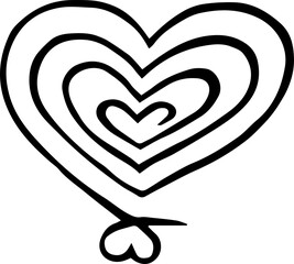 vector line art illustration of heart on the white background. Tattoo