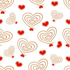 Seamless vector pattern with color hearts on the white background