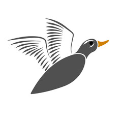Flying wild duck design on white background.