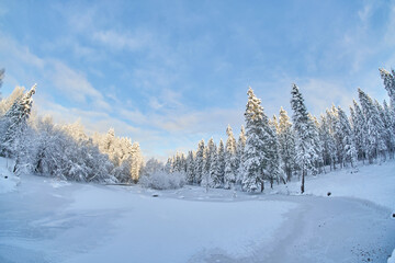 frozen river. snowy beautiful winter