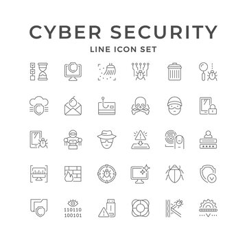 Set Line Icons Of Cyber Security