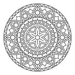 Coloring book with black and white floral mandala pattern. Vector drawing.