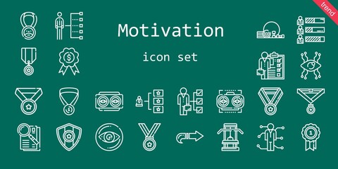 motivation icon set. line icon style. motivation related icons such as skills, next, vision, medal, gym, observe