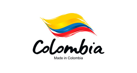 Made in Colombia handwritten flag ribbon typography lettering logo label banner