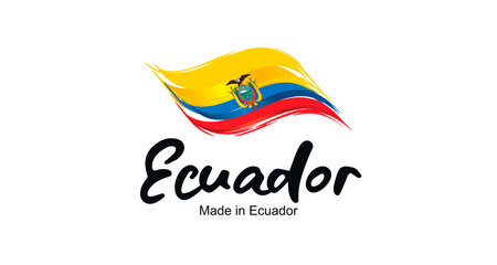 Made in Ecuador handwritten flag ribbon typography lettering logo label banner - obrazy, fototapety, plakaty