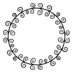 Floral border of circular shape, 3. Vector illustration in black line on white background of a wreath in floral style.