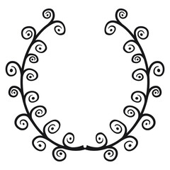 Floral border of circular shape, 4. Vector illustration in black line on white background of a wreath in floral style.