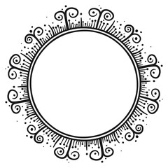 Floral border of circular shape, 5. Vector illustration in black line on white background of a wreath in floral style.