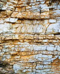 Cliff of rock mountain.Detail of a wall of an ancient stone house.