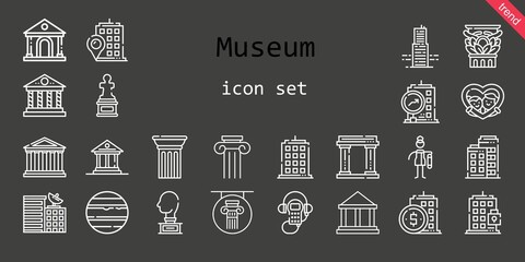 museum icon set. line icon style. museum related icons such as audio guide, venus, museum, column, parthenon, sculpture, building, bast, frame