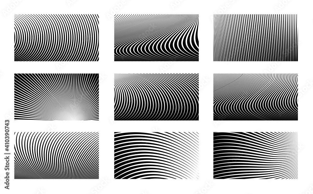Aufkleber set of optical illusion stripped backgrounds. abstract modern halftone monochrome backdrop. op art v