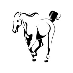 Horse silhouette. Running horse black design isolated on white background. Vector illustration