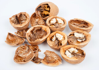 Chopped walnut on white background