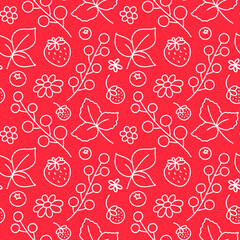 Cute pink summer seamless pattern with doodle style illustrations. Simple design. Perfect decoration for textiles, gift paper and other printed products.