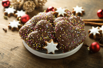 Traditional German gingerbread glazed with chocolate