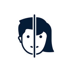 Gender change. Man to woman face icon concept isolated on white background. Vector illustration