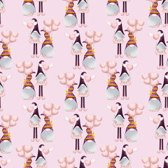 Cute Valentine`s day gnome seamless pattern, perfect to use on the web or in print