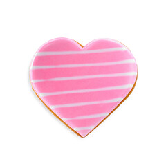 Beautiful heart shaped cookie on white background, top view. Valentine's day treat