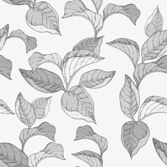 Seamless monochrome pattern with forest leafs.