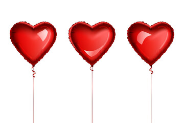 Fototapeta na wymiar Red heart shaped balloons set, isolated on white.