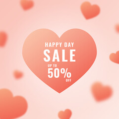 Happy day sale banner. Valentines day store discount promotion with hearts elements. Trendy design template for advertisement, social media, business, fashion ads, etc. Vector illustration. 