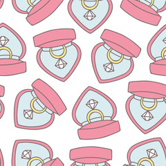 St. Valentine's Day pattern. The seamless background of boxes with rings on a white background. Vector 10 EPS