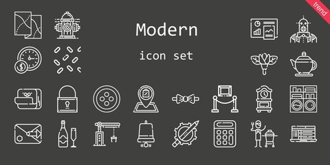 modern icon set. line icon style. modern related icons such as exhibition, washing machine, ceramic, crane, calculator, shop, post it, teapot, wall clock, clock, laptop, pencil, padlock, flower