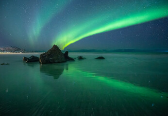 Aurora Borealis in winter on Lofoten