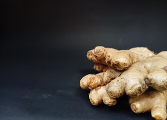 ginger root on black background
